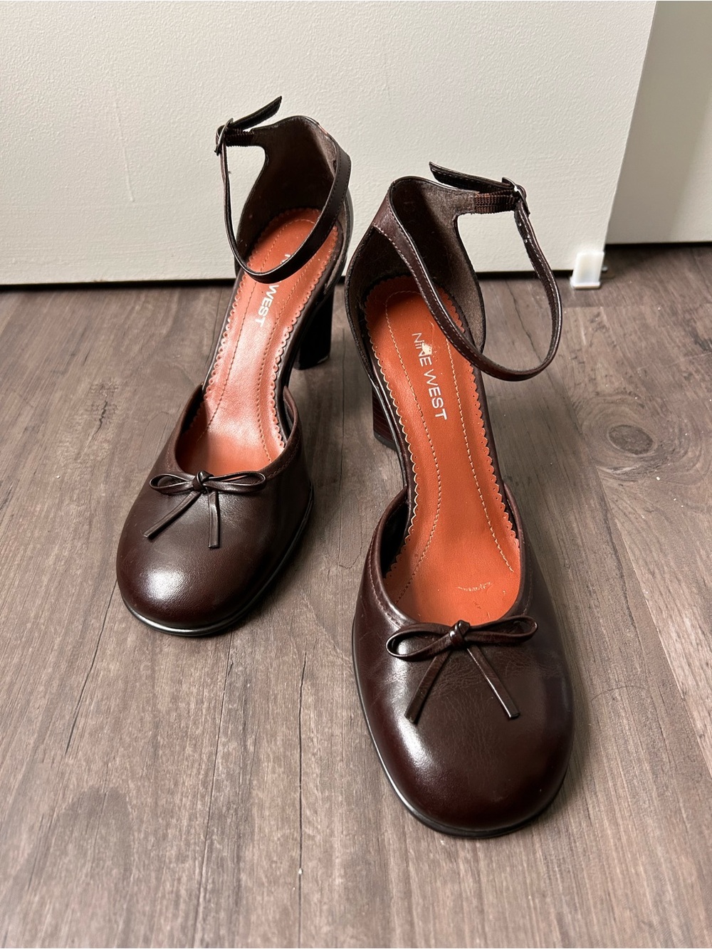 Preppy Balletcore Fall Dark Brown Ankle-Strap Round-Toe Pumps with Bow